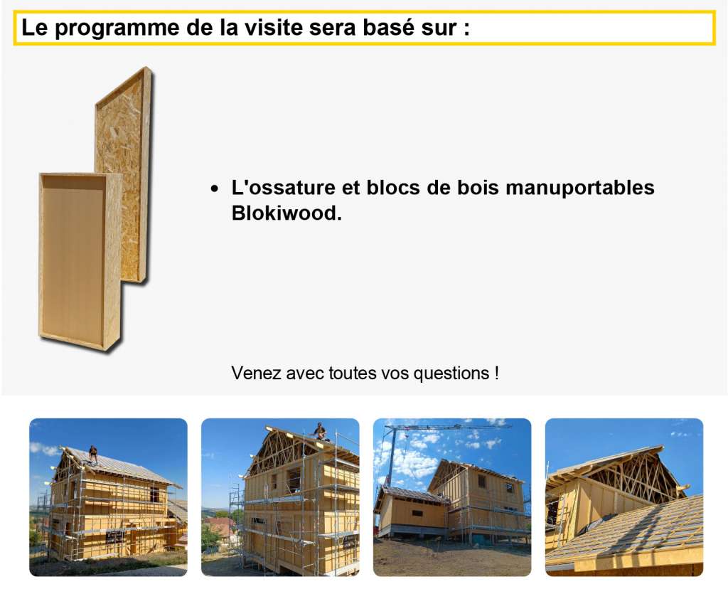 Visite de chantier sur l'ossature et les blocs de bois manuportables - Label'Matériaux
